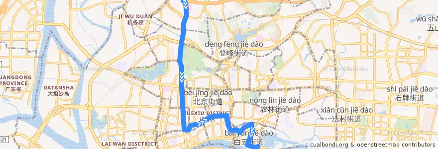 Mapa del recorrido 101路(机场路总站-海印桥总站) de la línea  en Yuexiu District.