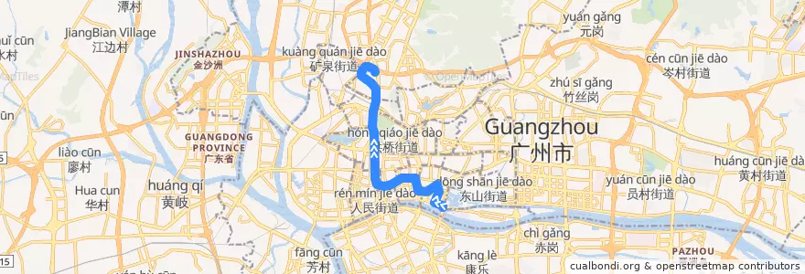Mapa del recorrido 101路(海印桥总站-机场路总站) de la línea  en 広州市.