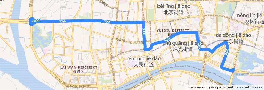 Mapa del recorrido 104路(中山八路总站-海印桥总站) de la línea  en Гуанчжоу.