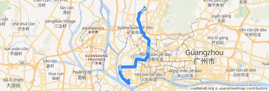 Mapa del recorrido 105路(棠安路总站-黄沙总站) de la línea  en 広州市.