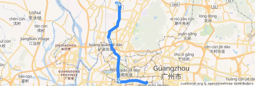 Mapa del recorrido 108路(南悦花苑总站-东山总站) de la línea  en Guangzhou City.