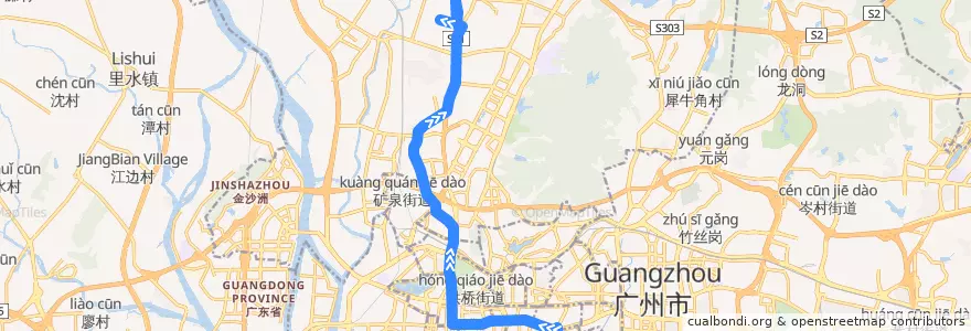 Mapa del recorrido 108路(东山总站-南悦花苑总站) de la línea  en 広州市.