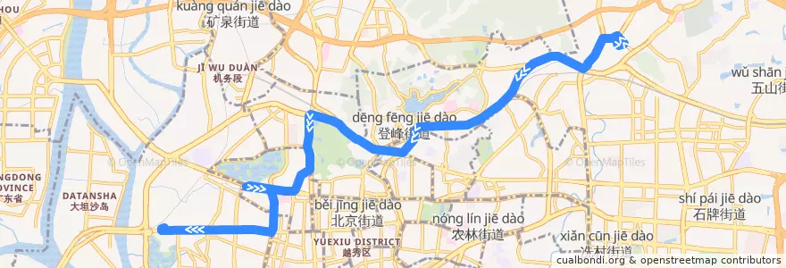 Mapa del recorrido 109路(天平架总站-中山八路总站) de la línea  en Guangzhou City.