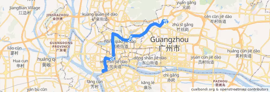 Mapa del recorrido 110路(天平架总站-文化公园总站) de la línea  en 越秀区.