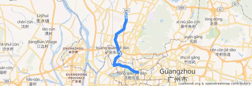Mapa del recorrido 111路环线上半环(黄石路总站-小北) de la línea  en Guangzhou City.