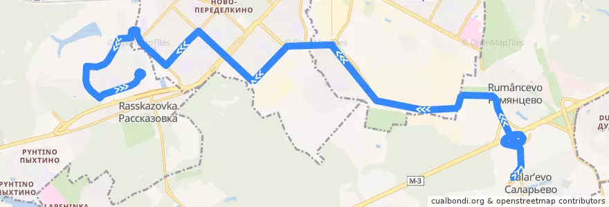 Mapa del recorrido Автобус 707к: Метро "Саларьево" - Микрорайон "Переделкино Ближнее" de la línea  en Москва.