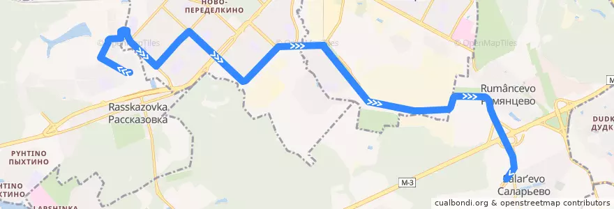 Mapa del recorrido Автобус 707к: Микрорайон "Переделкино Ближнее" - Метро "Саларьево" de la línea  en Москва.
