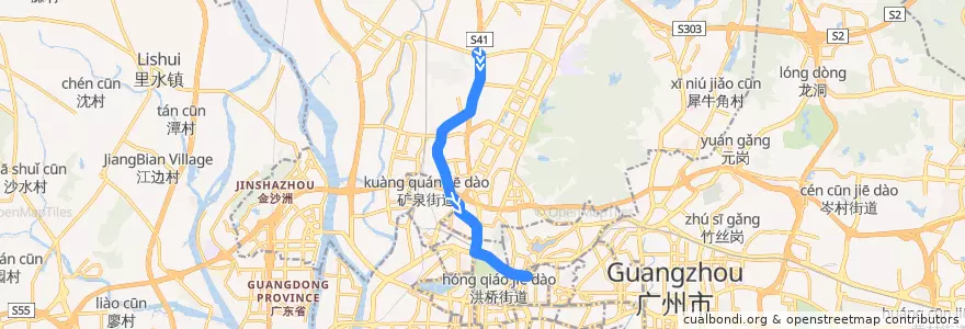 Mapa del recorrido 111路环线下半环(小北-黄石路总站) de la línea  en Гуанчжоу.