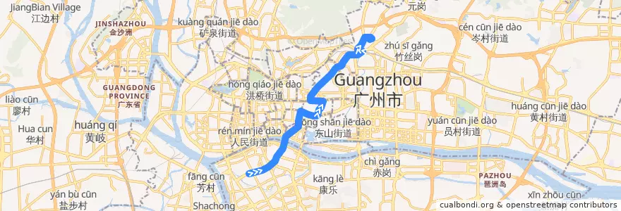Mapa del recorrido 112路(南田路总站-天平架总站) de la línea  en Guangzhou City.