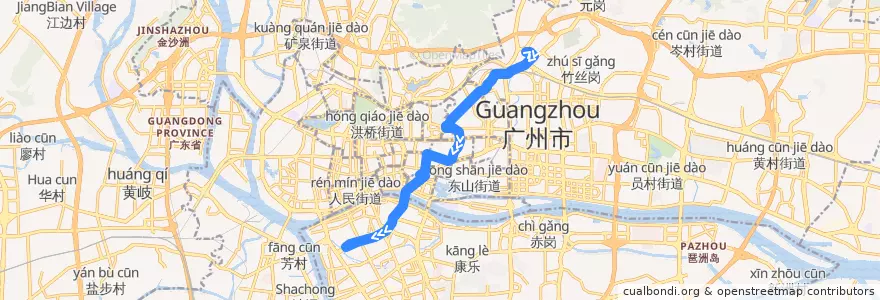 Mapa del recorrido 112路(天平架总站-南田路总站) de la línea  en Guangzhou City.