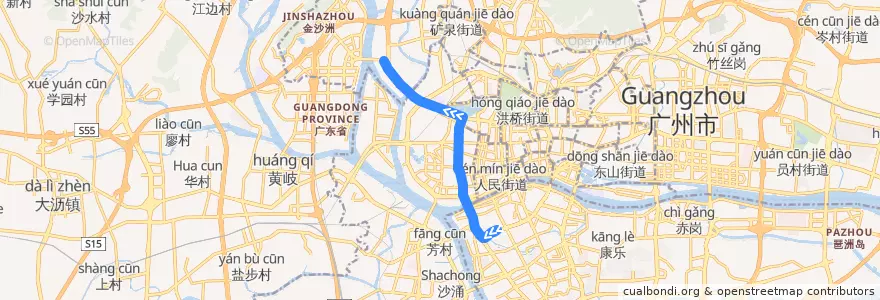 Mapa del recorrido 114路[南田路总站-罗冲围(松南路)总站] de la línea  en 广州市.