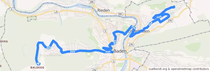 Mapa del recorrido Bus 5: Baldegg => Ennetbaden de la línea  en Bezirk Baden.
