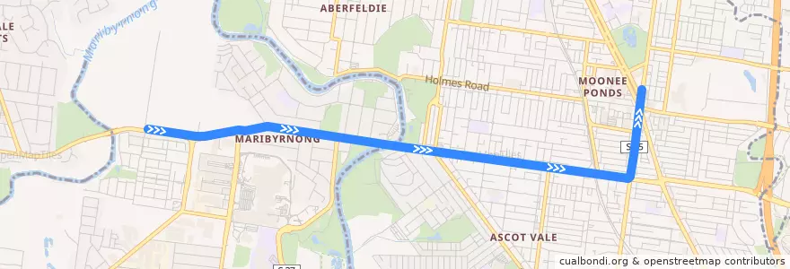 Mapa del recorrido Tram 57d: West Maribyrnong => Moonee Ponds Junction de la línea  en Victoria.