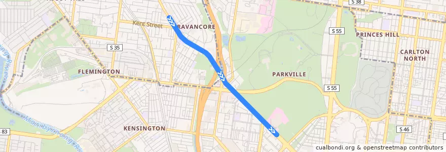 Mapa del recorrido Tram 59a: Essendon Depot => Royal Children's Hospital de la línea  en Victoria.