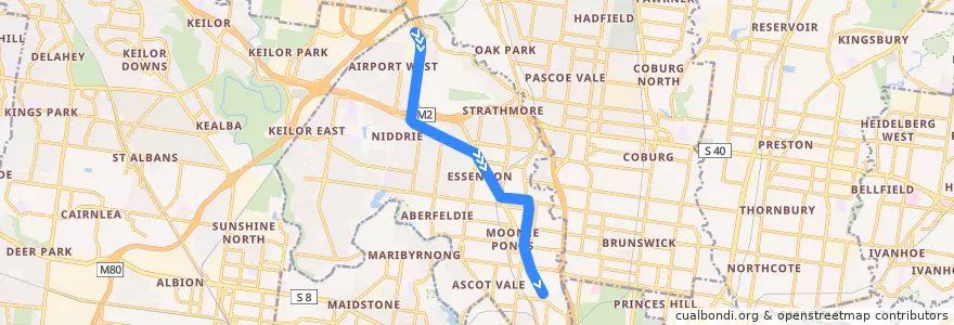 Mapa del recorrido Tram 59d: Airport West => Essendon Depot de la línea  en City of Moonee Valley.