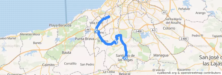 Mapa del recorrido Ruta 450 Santiago => Wajay => Marianao de la línea  en La Havane.