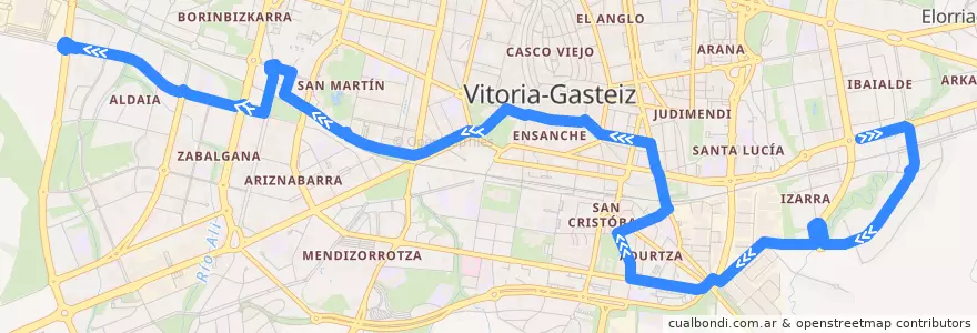 Mapa del recorrido L10 Larrein → Aldaia de la línea  en Vitoria-Gasteiz.