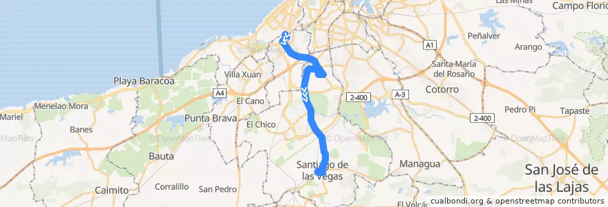 Mapa del recorrido Ruta 160 Ceguera => Santiagp de la línea  en Havana.