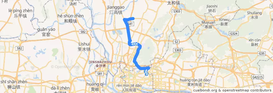 Mapa del recorrido 127路[动物园总站-均和工业区(清湖村)总站] de la línea  en 白云区.