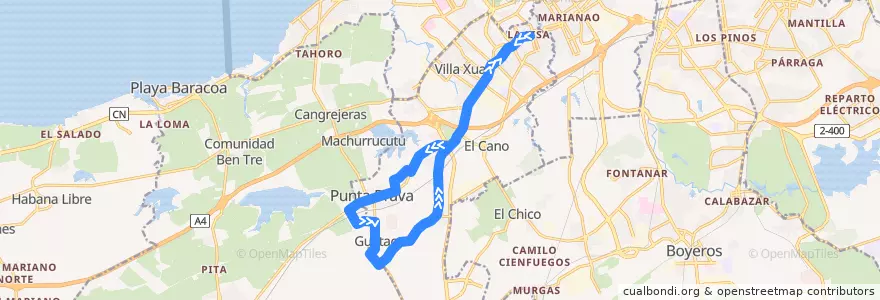 Mapa del recorrido Ruta 36 La Lisa => Punta Brava de la línea  en Havanna.
