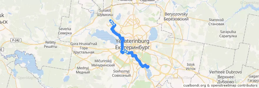 Mapa del recorrido Автобус 083. Монтажников - Сосновый бор de la línea  en городской округ Екатеринбург.