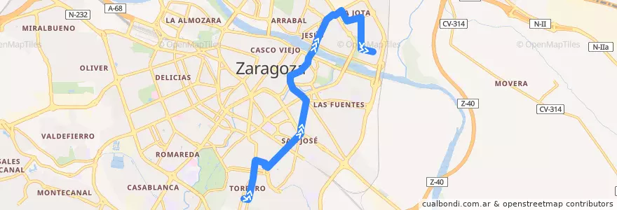 Mapa del recorrido Bus 39: Pinares de Venecia => Vadorrey de la línea  en Zaragoza.