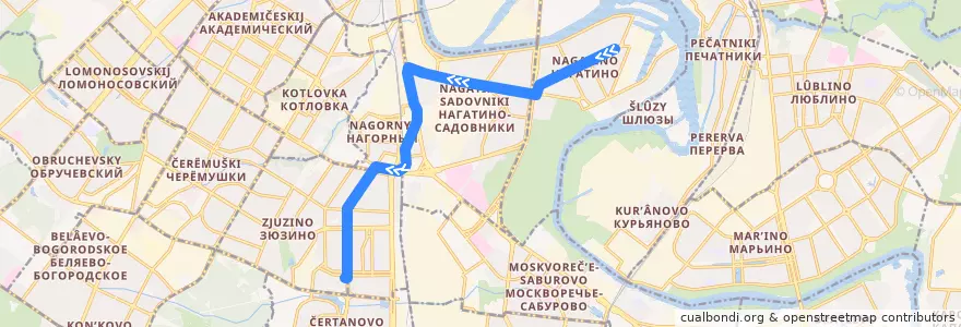 Mapa del recorrido Трамвай 49: Нагатино => Балаклавский проспект de la línea  en Южный административный округ.
