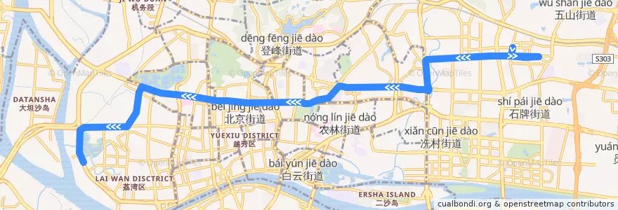 Mapa del recorrido 133路[如意坊总站-龙口西(穗园小区)总站] de la línea  en Guangzhou.