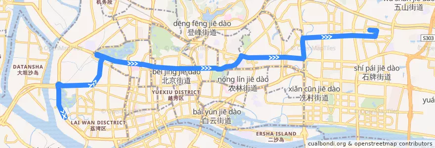 Mapa del recorrido 133路[龙口西(穗园小区)总站-如意坊总站] de la línea  en Гуанчжоу.