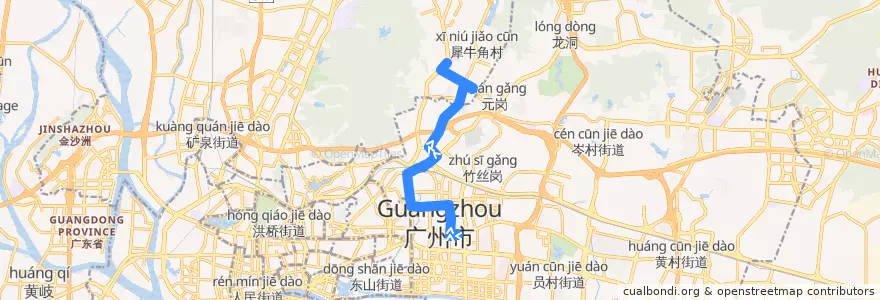 Mapa del recorrido 136路(天河公交场总站-云景花园西门总站) de la línea  en Guangzhou City.