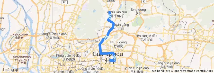 Mapa del recorrido 136路(云景花园西门总站-天河公交场总站) de la línea  en Guangzhou City.