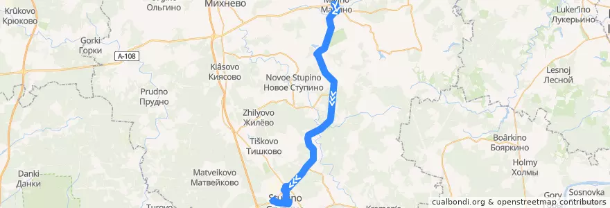 Mapa del recorrido Автобус №22: Малино - Ступино de la línea  en городской округ Ступино.