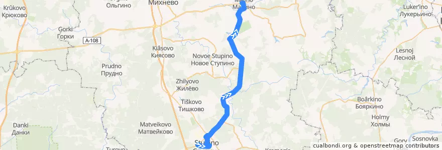 Mapa del recorrido Автобус №22: Ступино - Малино de la línea  en городской округ Ступино.