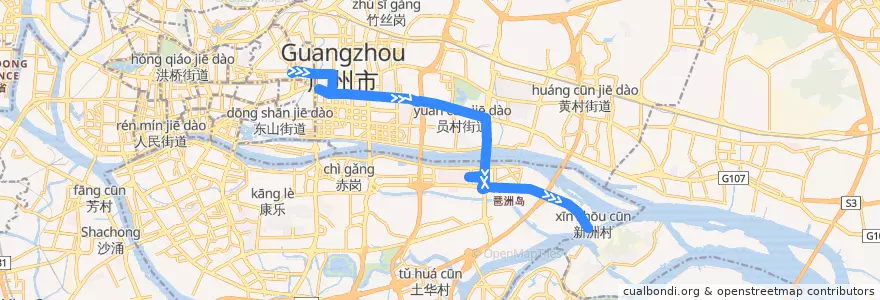Mapa del recorrido 137路(动物园南门总站-新洲总站) de la línea  en 广州市.