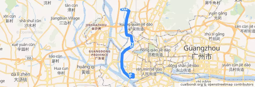 Mapa del recorrido 176路[同德围(阳光花园)总站-黄沙总站] de la línea  en Гуанчжоу.