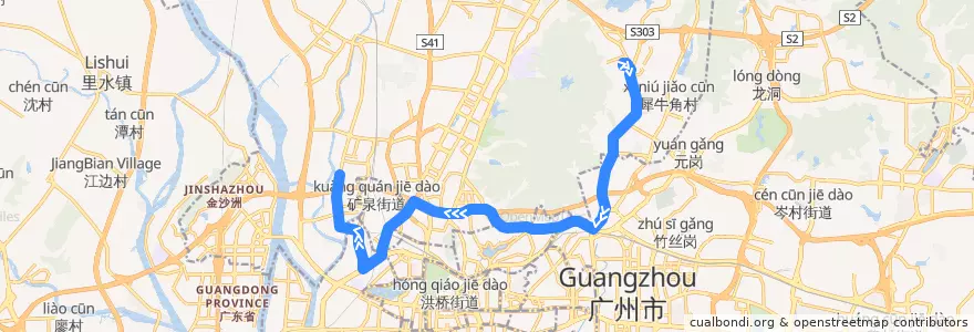 Mapa del recorrido 179路(白云山制药厂总站-上步总站) de la línea  en Гуанчжоу.