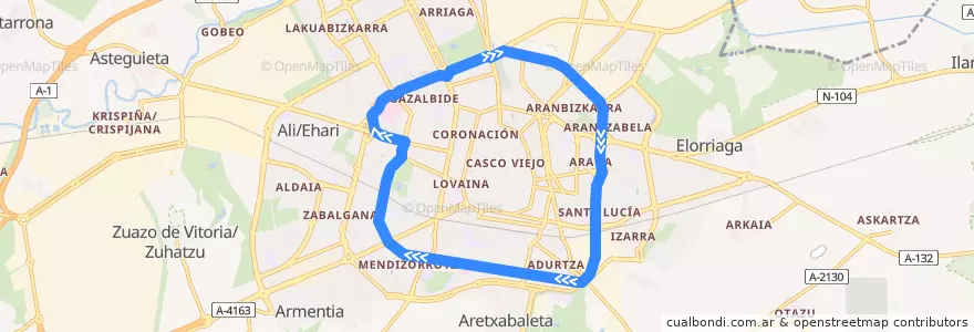 Mapa del recorrido L2A Periférica de la línea  en Vitoria-Gasteiz.