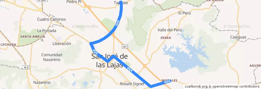 Mapa del recorrido Ruta local San José de las Lajas (inverso) de la línea  en San José de las Lajas.