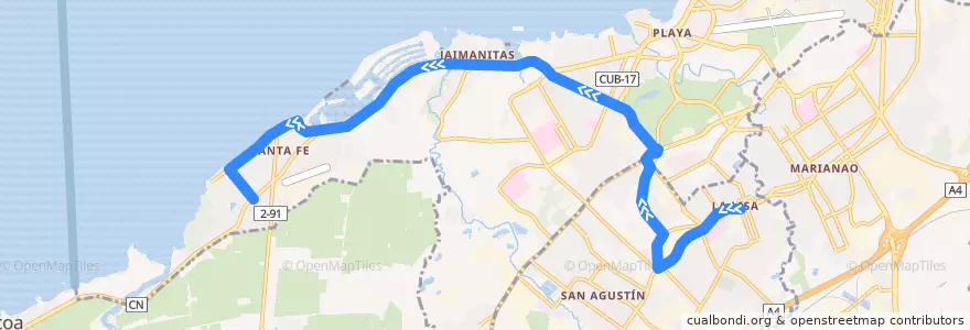 Mapa del recorrido Ruta 40 Lisa => Santa Fe de la línea  en Гавана.