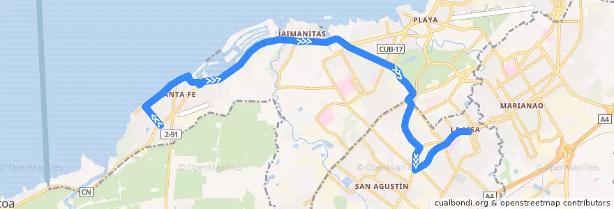 Mapa del recorrido Ruta 40 Santa Fe => Lisa de la línea  en La Havane.