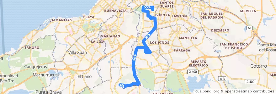 Mapa del recorrido Ruta A14 Fontanar => Palatino de la línea  en Havana.