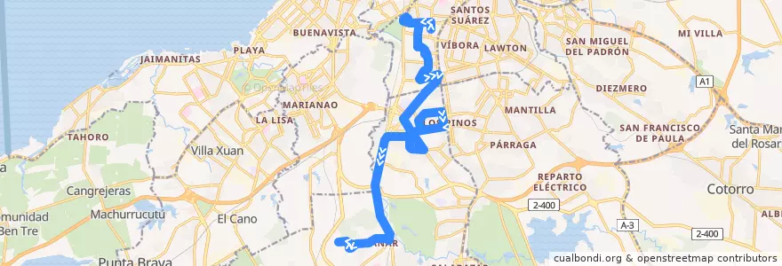 Mapa del recorrido Ruta A14 Palatino => Fontanar de la línea  en L'Avana.