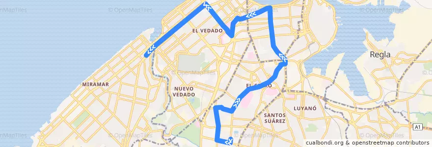 Mapa del recorrido Ruta A20 Cerro => Miramar de la línea  en Havana.