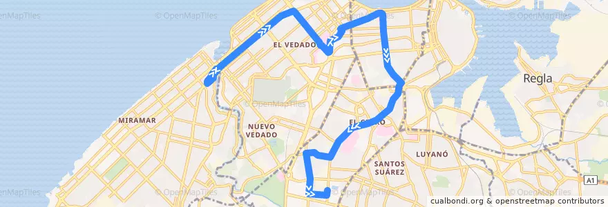 Mapa del recorrido Ruta A20 Miramar => Cerro de la línea  en La Habana.
