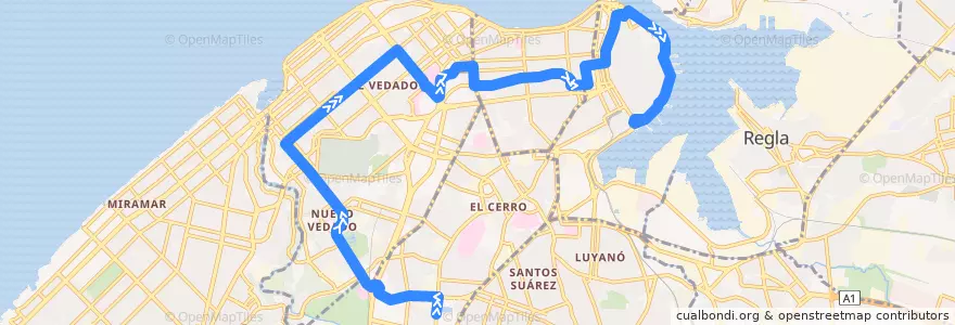 Mapa del recorrido Ruta A27 Palatino => Vedado = Ave. Puerto de la línea  en L'Avana.