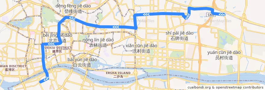 Mapa del recorrido 191路(市红会医院北门总站-华景新城总站) de la línea  en Гуанчжоу.