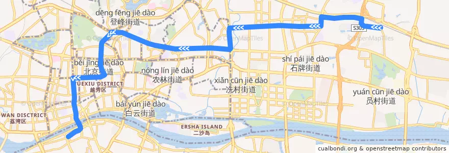 Mapa del recorrido 191路(华景新城总站-市红会医院北门总站) de la línea  en Гуанчжоу.