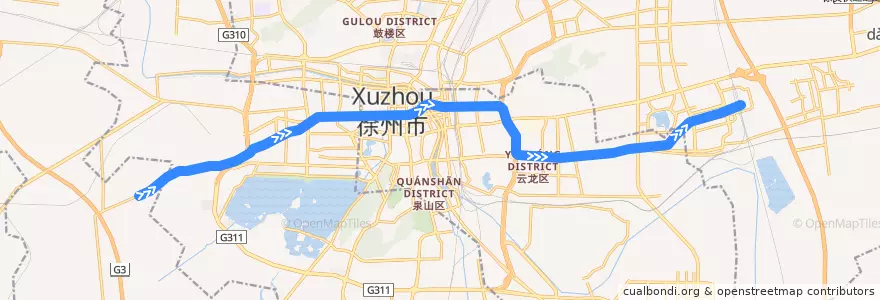 Mapa del recorrido 徐州地铁1号线 de la línea  en Xuzhou City.