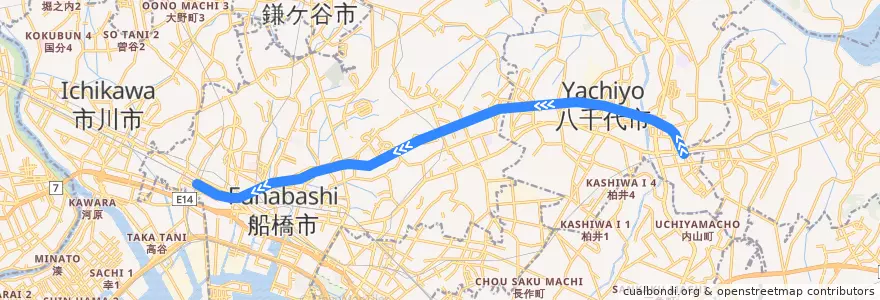 Mapa del recorrido 東葉高速線 de la línea  en 지바현.