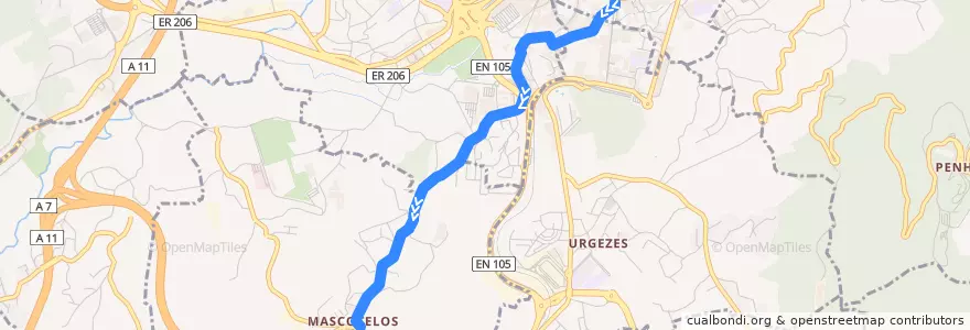 Mapa del recorrido 71 - Santo Amaro (via Salgueiral) - Ida de la línea  en Guimarães.